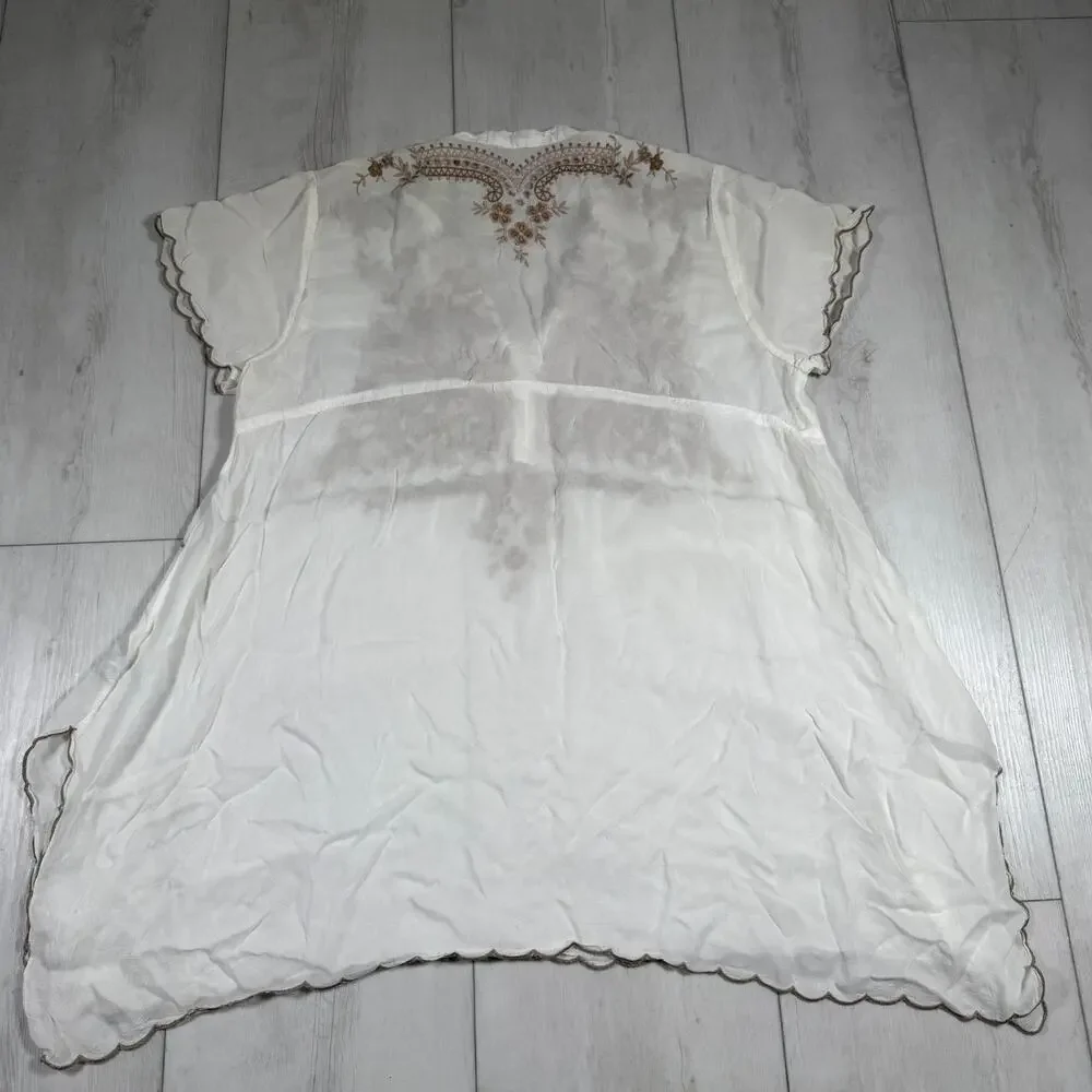 Johnny Was Tunic Blouse Womens Large White Lace Embroidered Sheer Boho Top - Picture 8 of 16